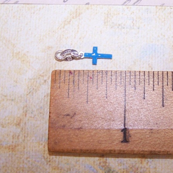 Pair (2) Sterling Silver Blue Enamel Religious Cross Charms - Picture 5 of 5